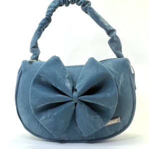 Bagoreo Velvet Bow Shoulder Bag – Blue Crescent Handbag with Ruched Handle