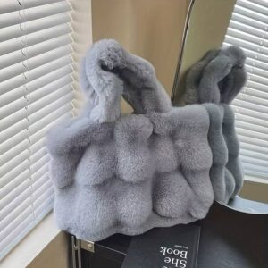 Bagoreo Women Grey Faux Fur Shoulder Bag